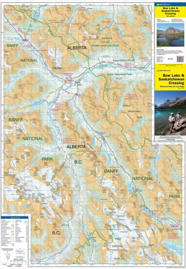 Bow Lake & Saskatchewan Crossing Map by Gem Trek Maps